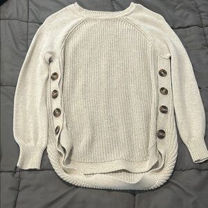 Elegant Beige Sweater with Side Buttons
